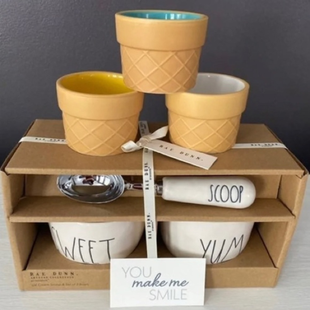 Rae Dunn Scoop Sweet & Yum and 3 Ice cream Cups
